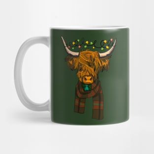 Scottish Highland Cow With Christmas Lights Mug